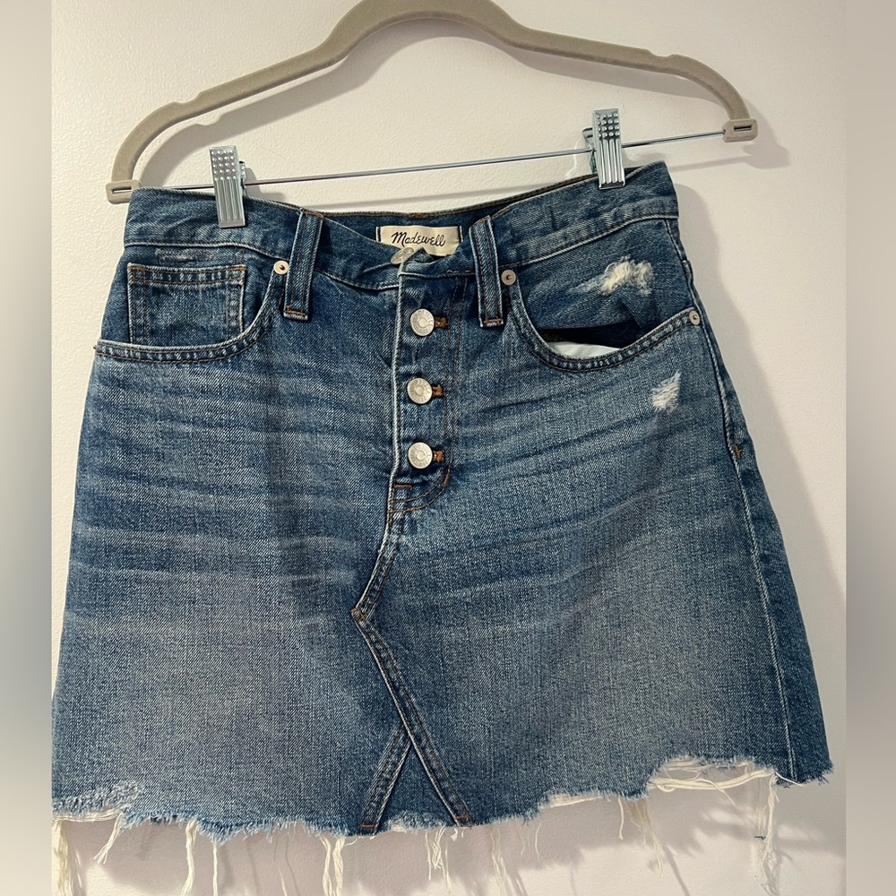 Madewell Distressed Blue Denim Mini Skirt